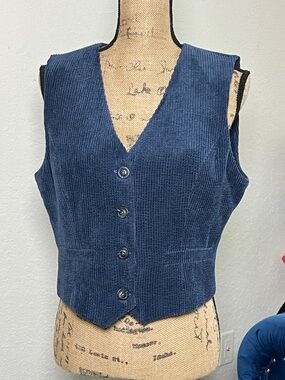 Blue Corduroy Button-Up Vest